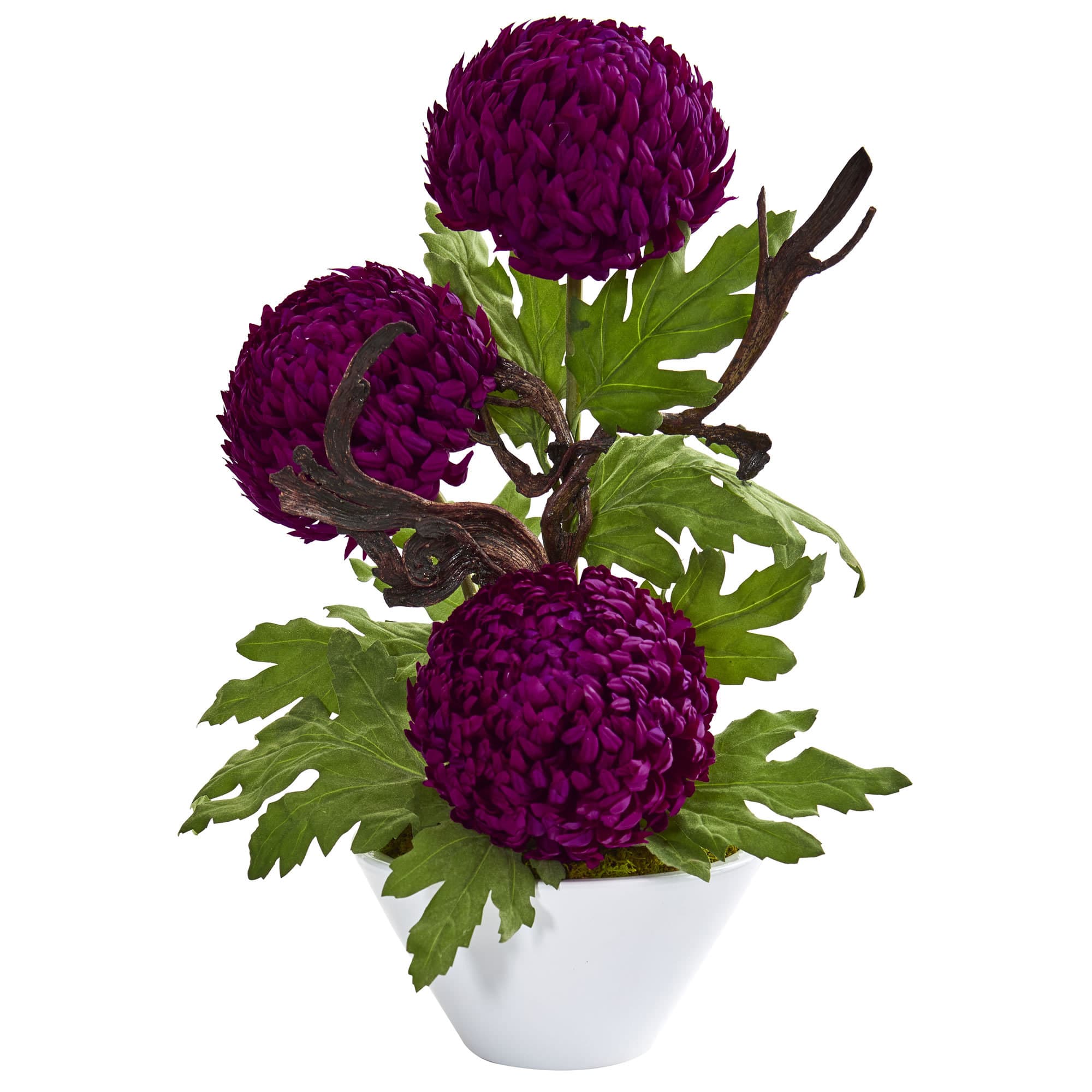 24" Purple Mum Artificial Arrangement in Decorative Bowl